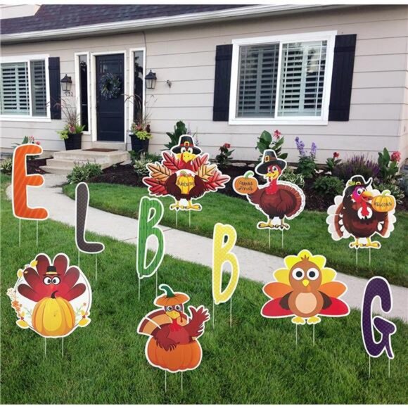 11 Pcs Thanksgiving Yard Signs Gobble Turkey Yard Signs with Stakes Fall - Picture 2 of 8